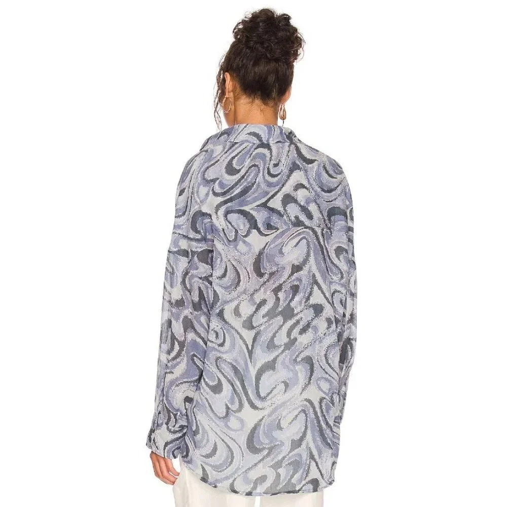 Indah Como Oversize Button Up Shirt in Imagine Blue Small New Womens Blouse